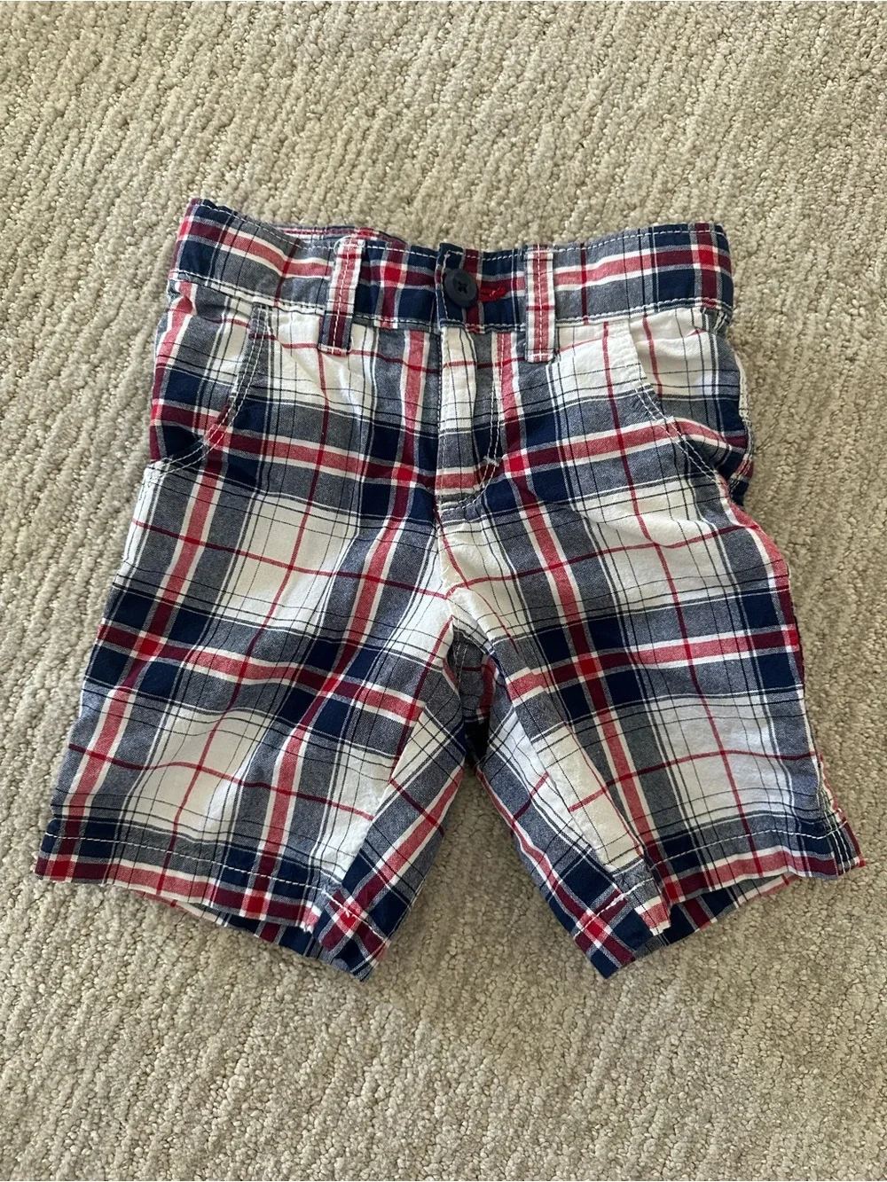Kids Plaid Cotton Shorts - Navy, Red & White Size 3T